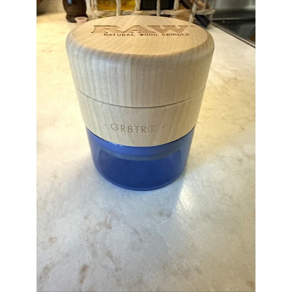 RAW Natural Wood Grinder x GR8TR 3pc BLUE GLASS 65mm Fine Grinder